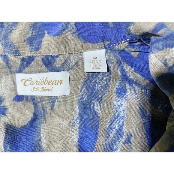 Caribbean Silk Blend Button Up Shirt Men's Size Medium Short Sleeve - Picture 3 of 7